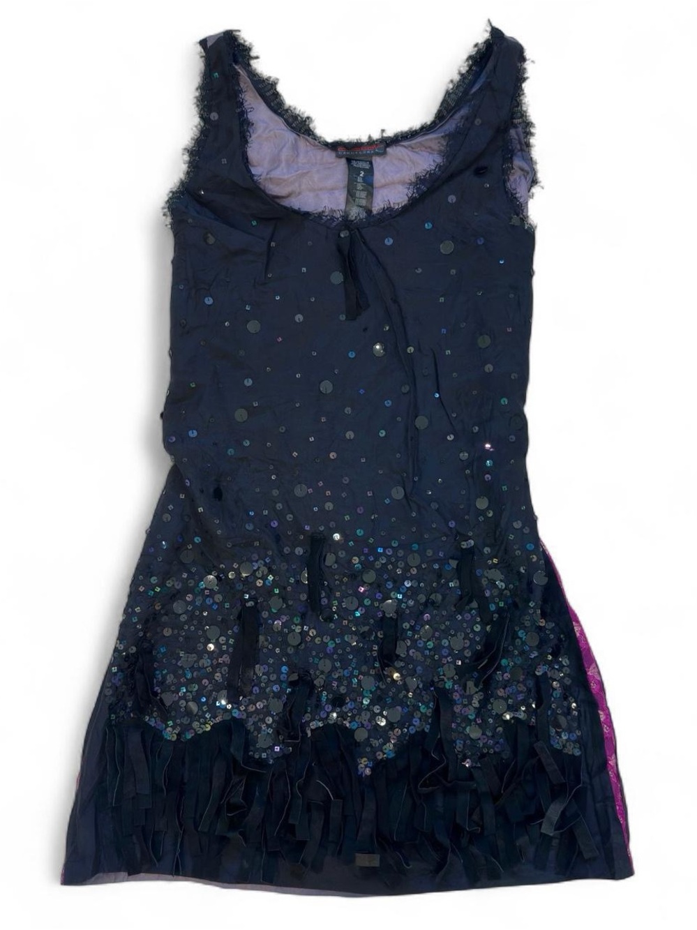 Custo Barcelona black sequin leather fringe mini dress